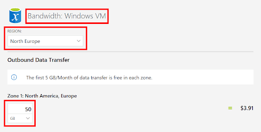 azure pricing calculator bandwidth configuration